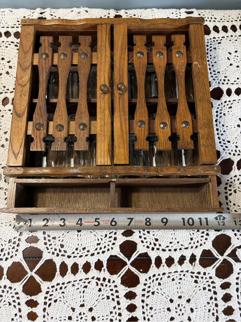 Vintage Wooden Kitchen Spice Rack Cabinet with Glass Jars/Lids